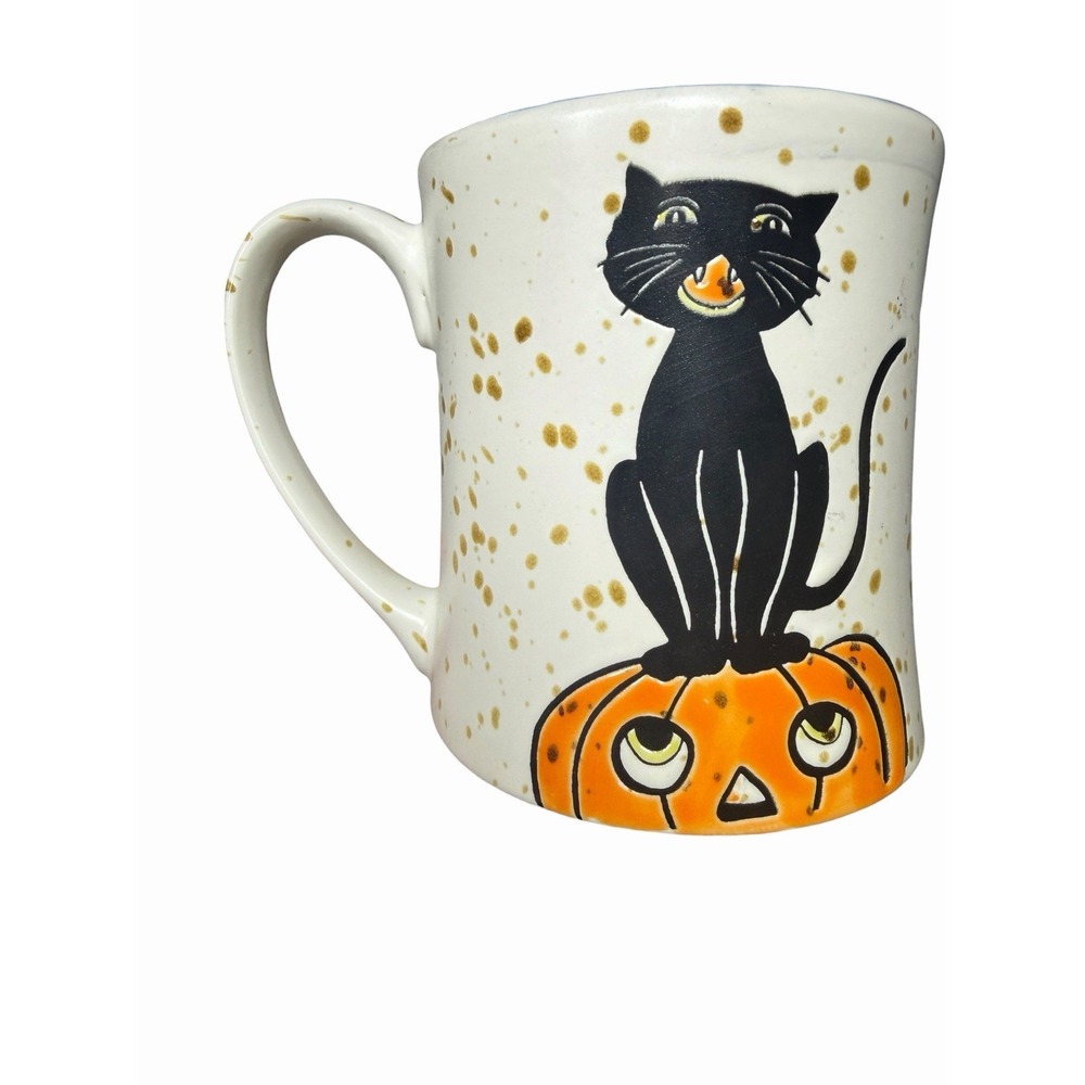 Spectrum Design Black Cat Pumpkin Halloween Coffee Mug Ceramic Fall Autumn